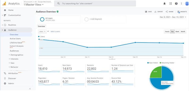 Google Analytics dashboard