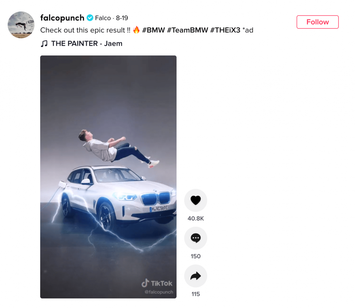 Screenshot of TikTok post featuring branded influencer hashtags.
