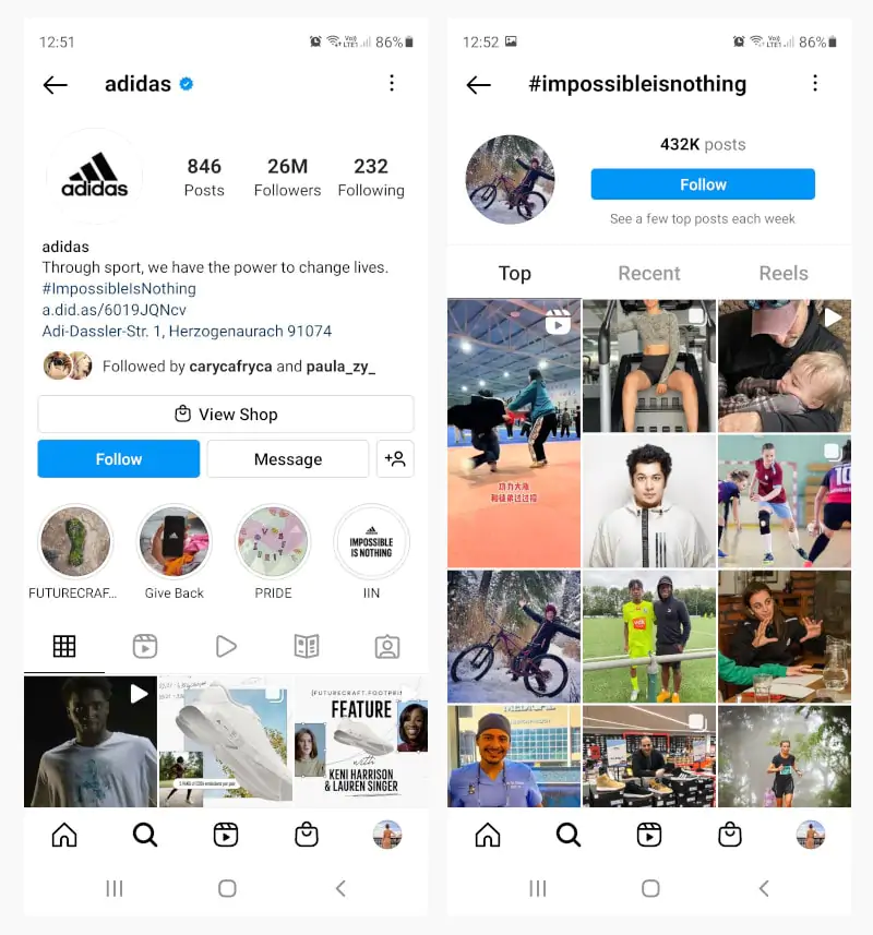 Adidas branded hashtag