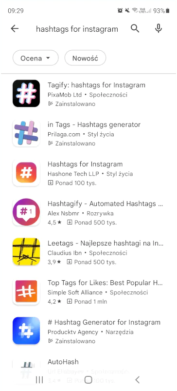 Mobile apps that find the most popular Instagram hashtags - Google Play