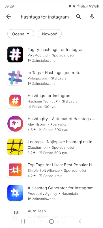 Aplicaciones móviles que encuentran los hashtags más populares de Instagram - Google Play