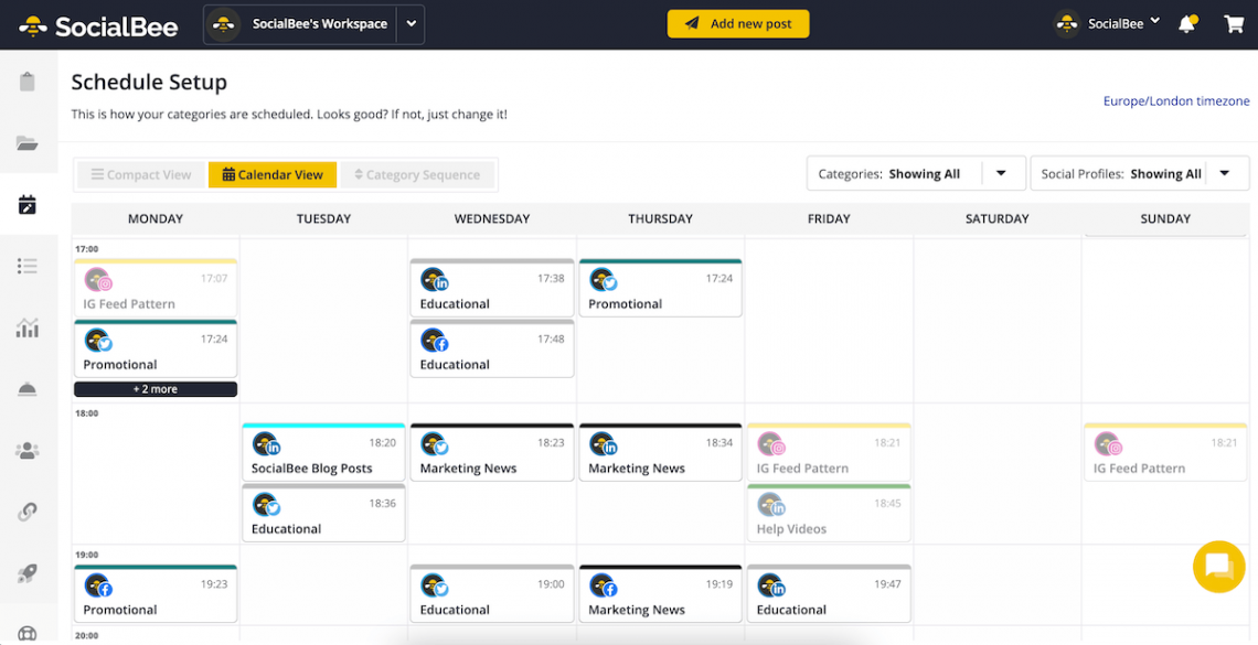 Cuadro de mandos de SocialBee