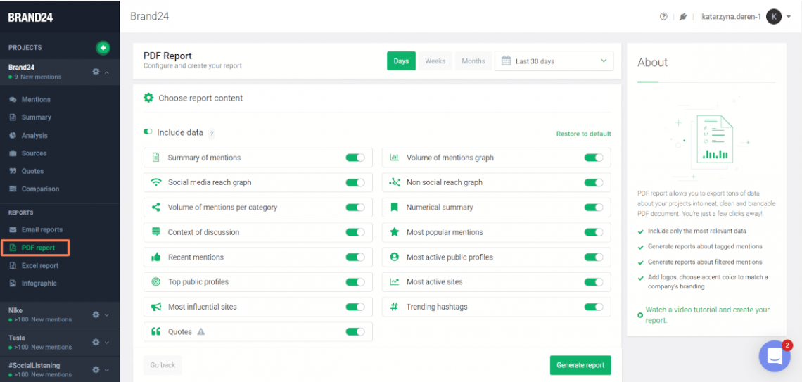 Creating reports with Brand24 tool