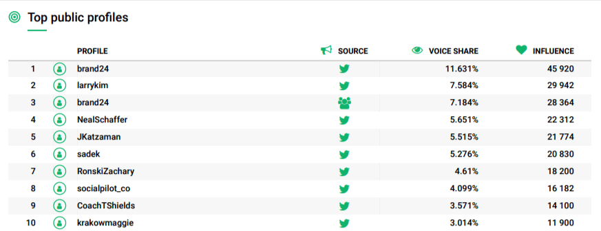 Top public profiles included in Brand24's report