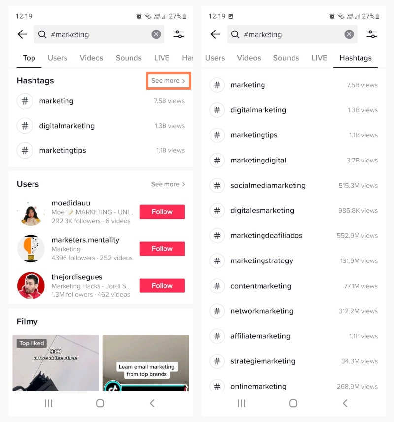 Cómo descubrir hashtags populares en TikTok