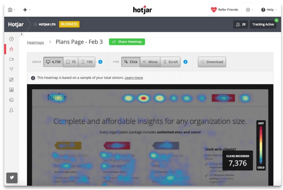 Hotjar - herramienta de negocios en línea