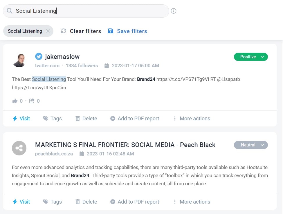 Brand24 mentions that contain keyword "social listening"