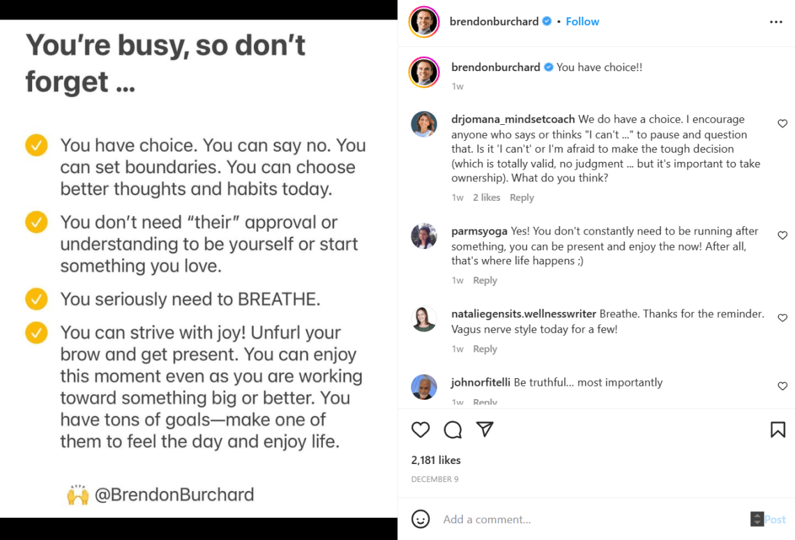 Brendon Burchard motivating on Instagram