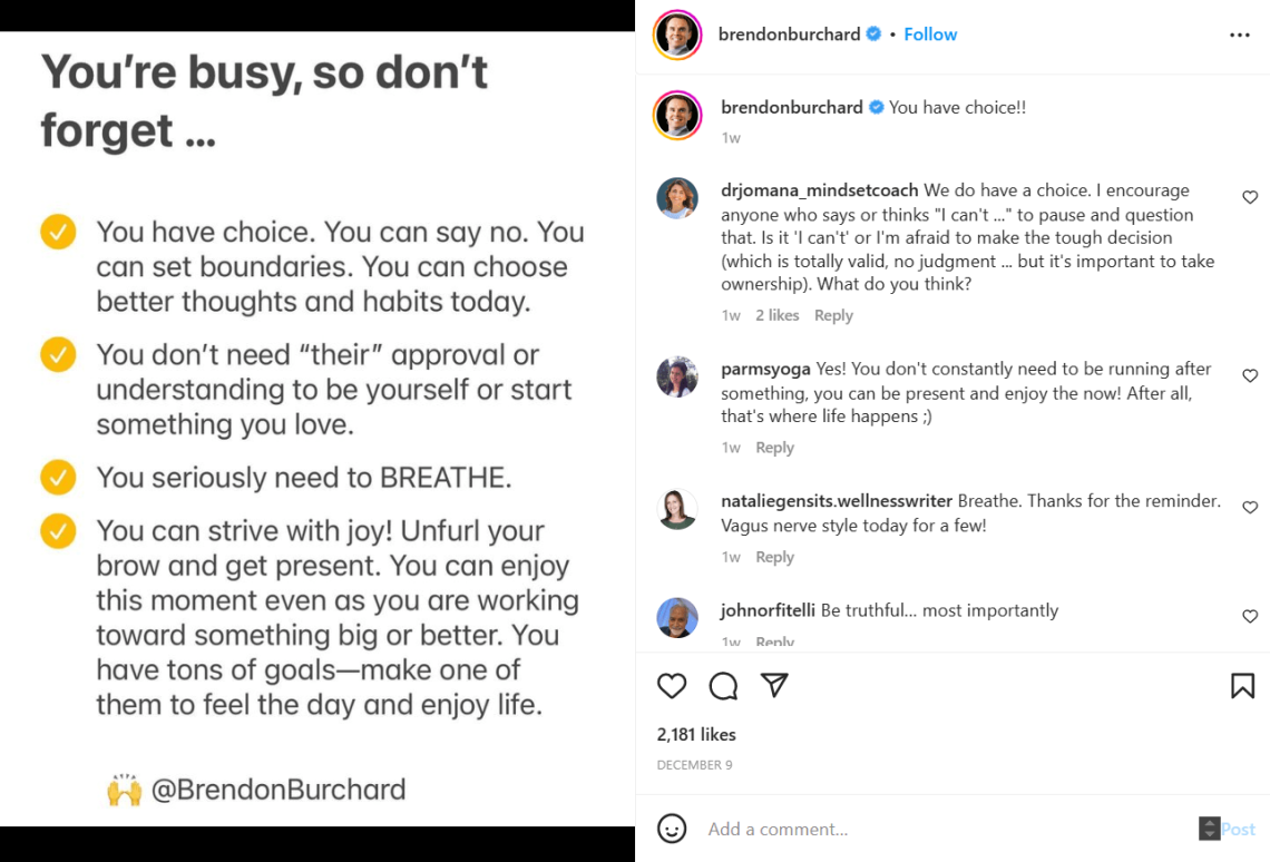 Brendon Burchard motiva en Instagram