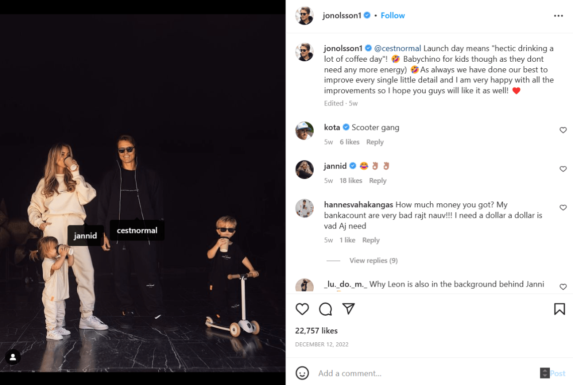 L'influenceur Jon Olsson sur Instagram