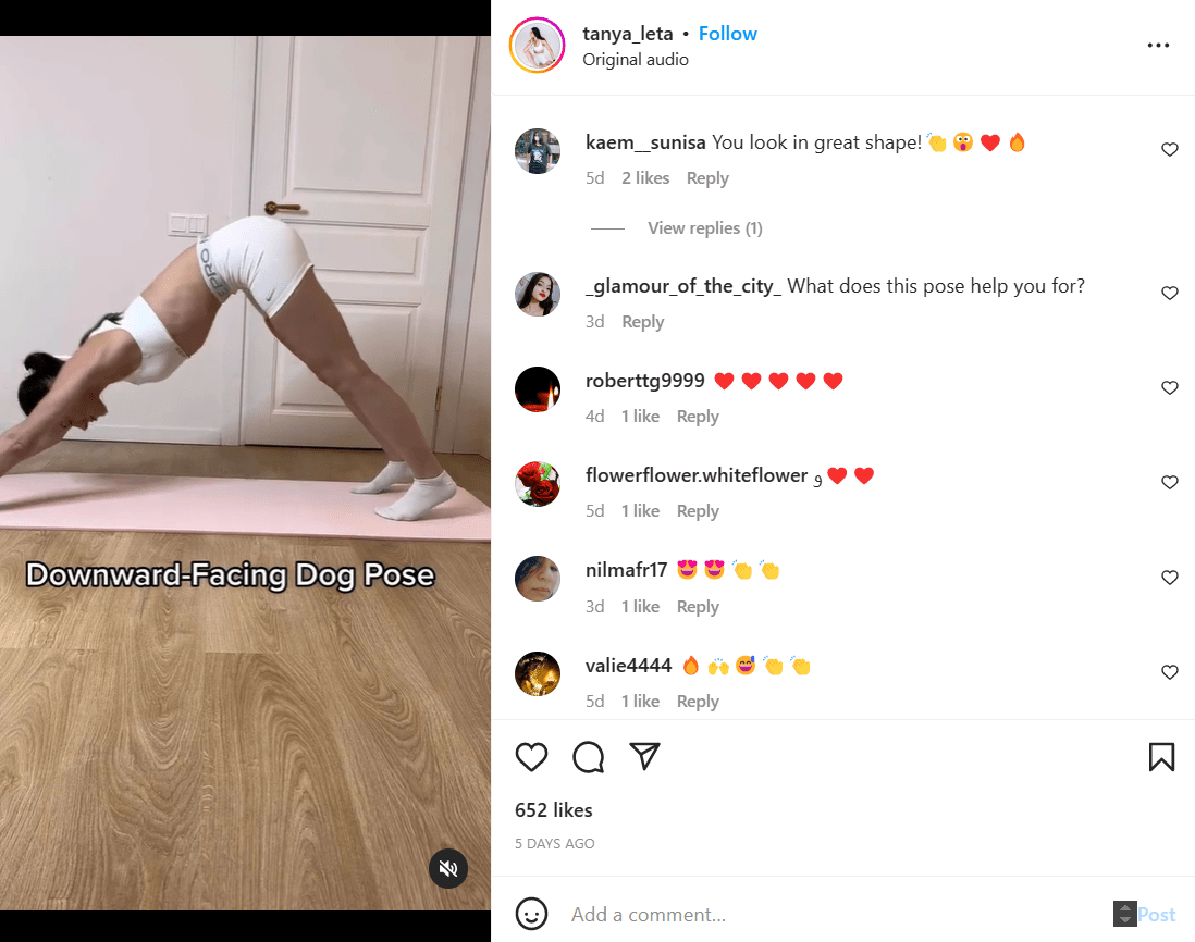 Tanya Leta - fitness influencer on Instagram
