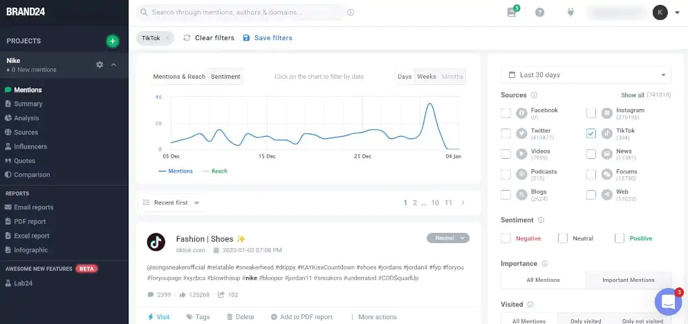 Brand24 - best TikTok analytics tool