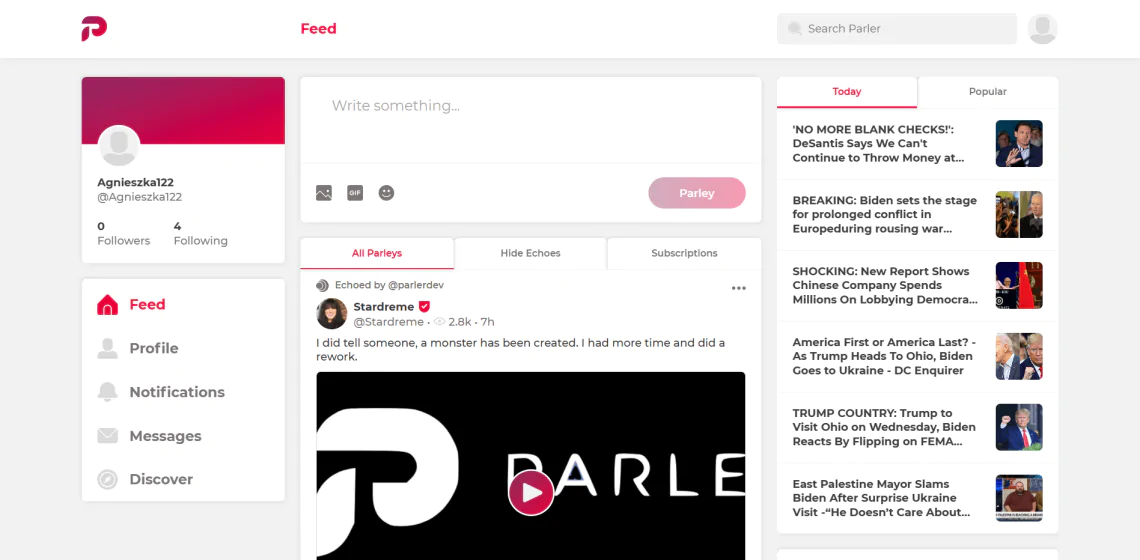 Parler dashboard