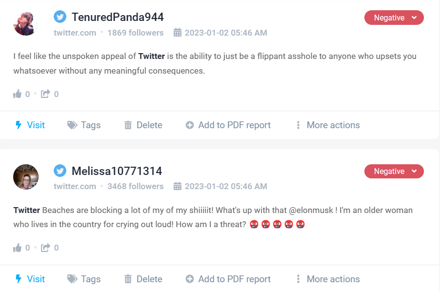 Negative Twitter mentions found with Brand24