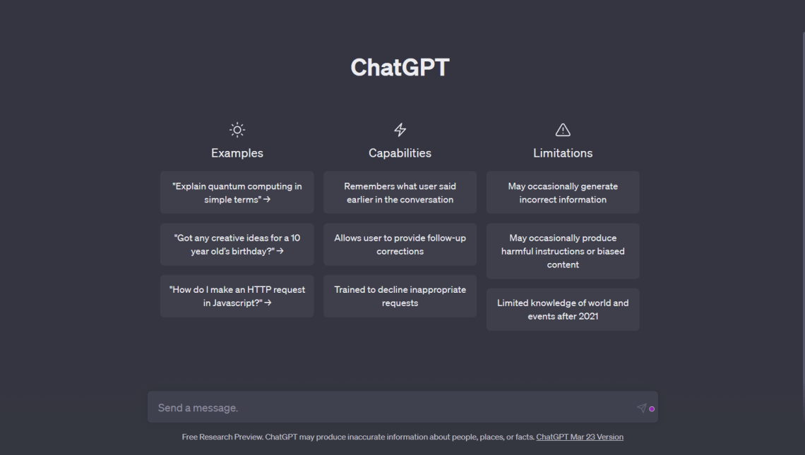 ChatGPT dashboard