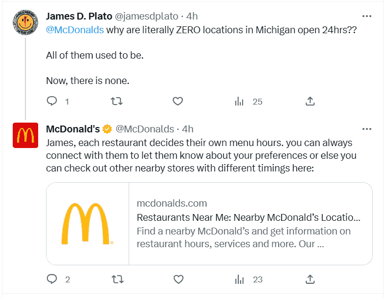 McDonald's answering thier social media mention