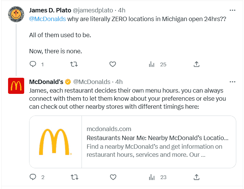 McDonald's responde a su mención en las redes sociales