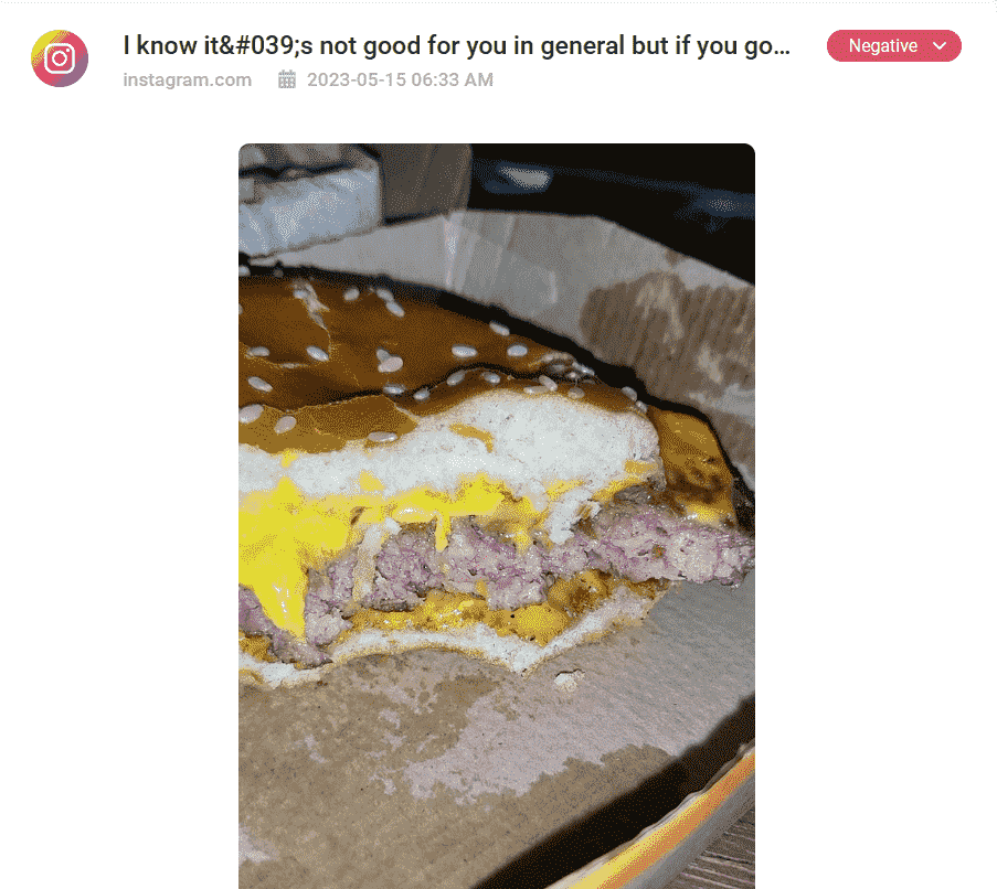 A negative McDonald's mention detected by Brand24