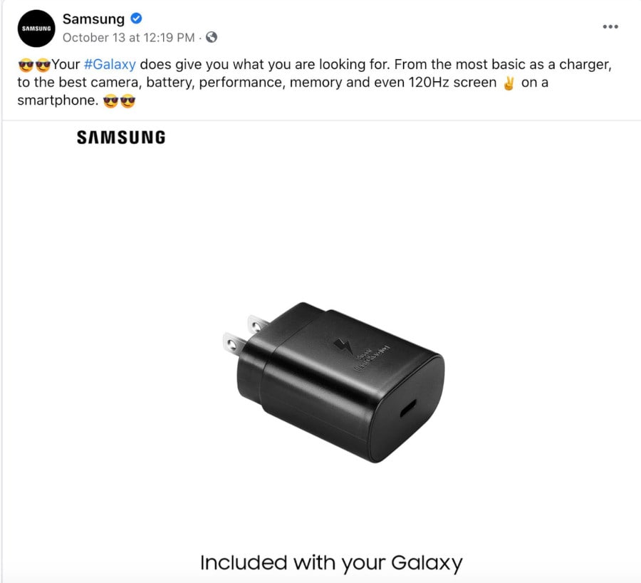 Samsung post about chargers