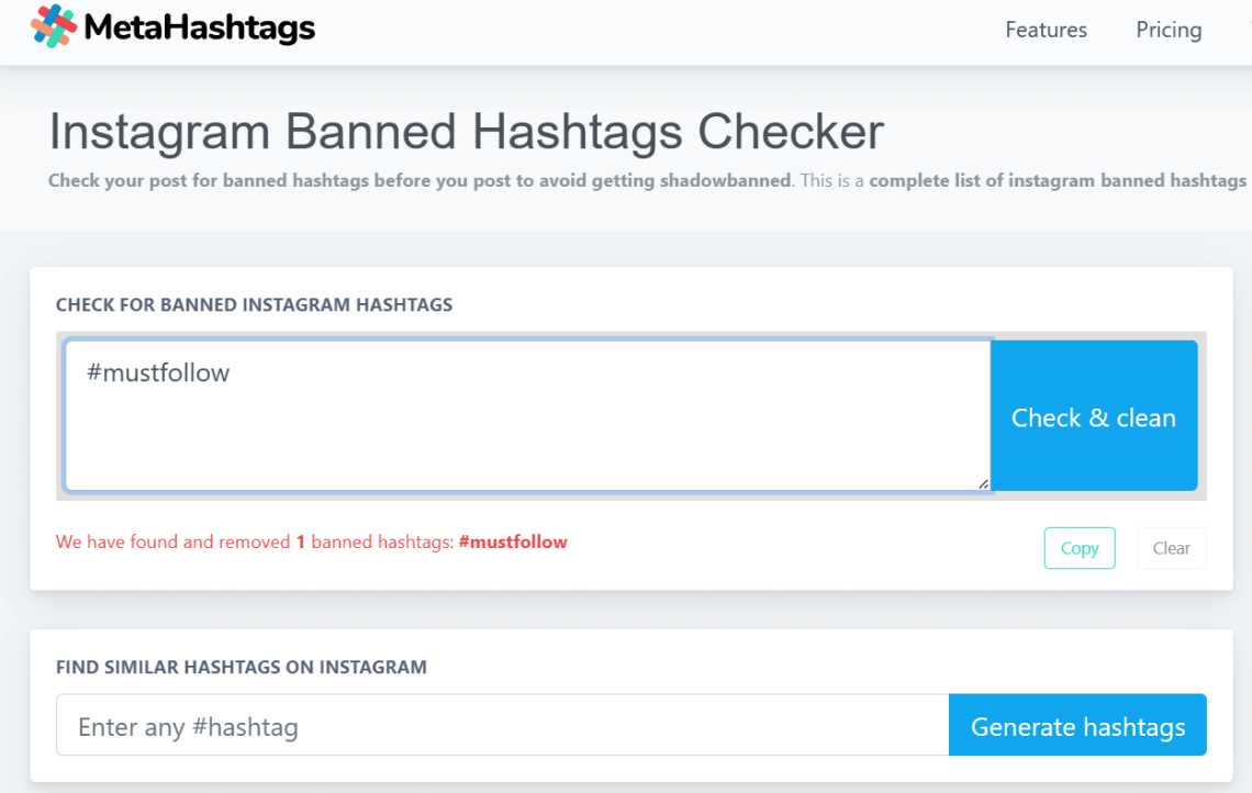 Meta Hashtags - Instagram Hashtags prohibidos Checker