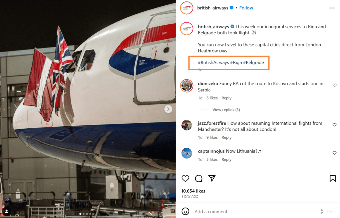 British Airways nailed it again! British Airways using only a few hashtags, but very meaningful.