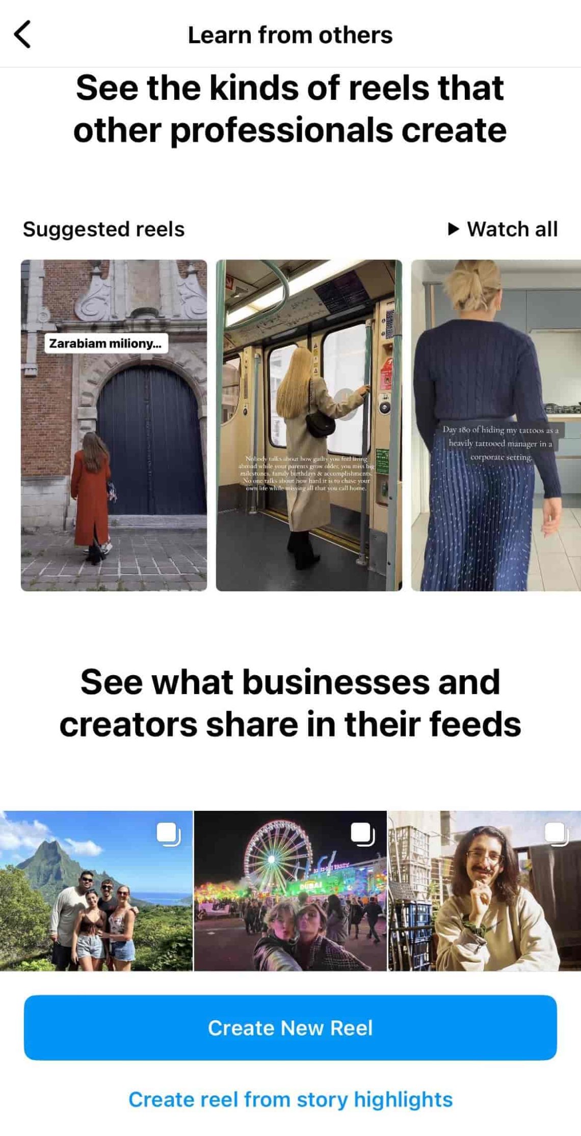 Inspiración para creadores de contenidos proporcionada por Instagram