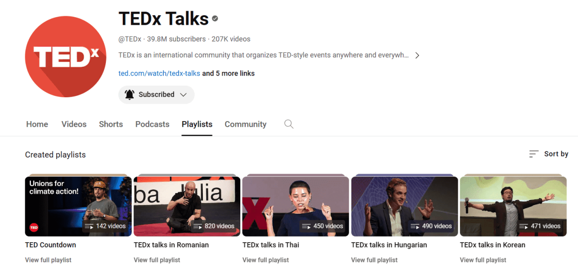 Tedx Talks on YouTube embracing playlists feature