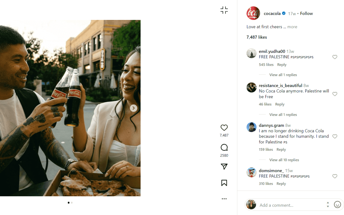 Coca-Cola promoting its brand personality on Instagram