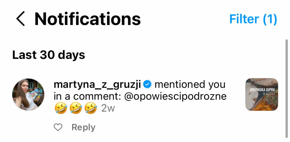 Mention notification in Instagram app