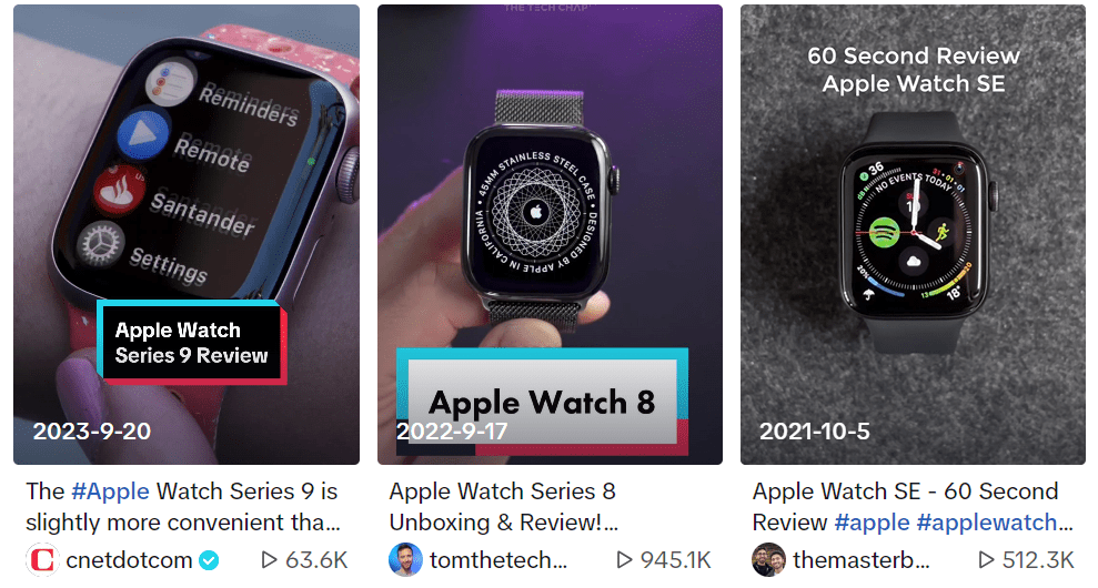 Reseñas en vídeo del Apple Watch en TikTok