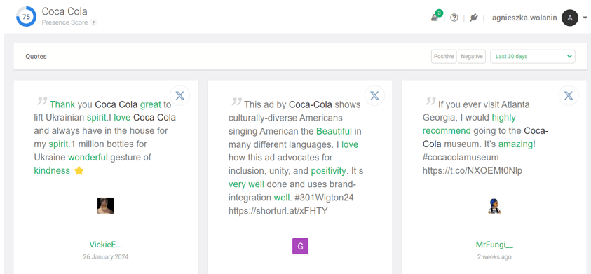 Quotes feature in the Brand24 dashboard