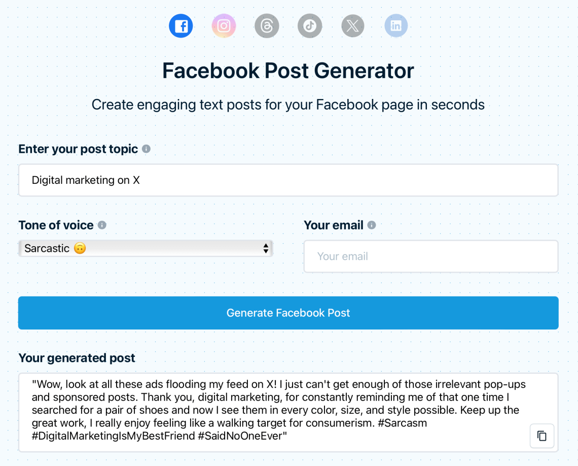 Mención: Generador de mensajes de Facebook