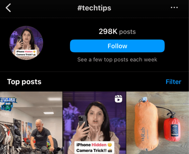 Hashtags del sector en Instagram