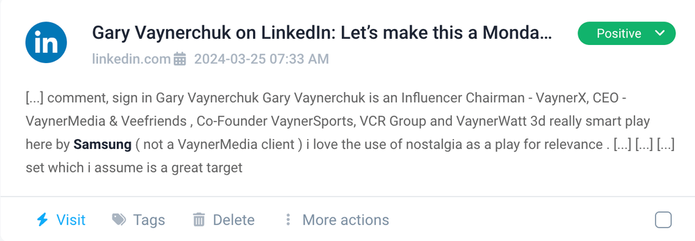 LinkedIn mention detected by Brand24.