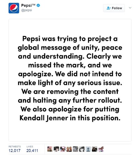 Declaración de Pepsi tras el drama.
