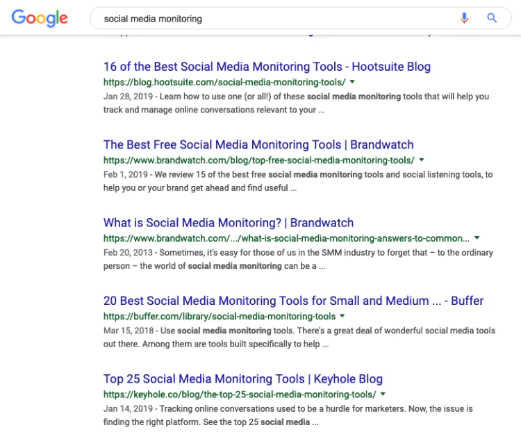 Google search results showing the companies that are your potential competitors and you should analyze them further