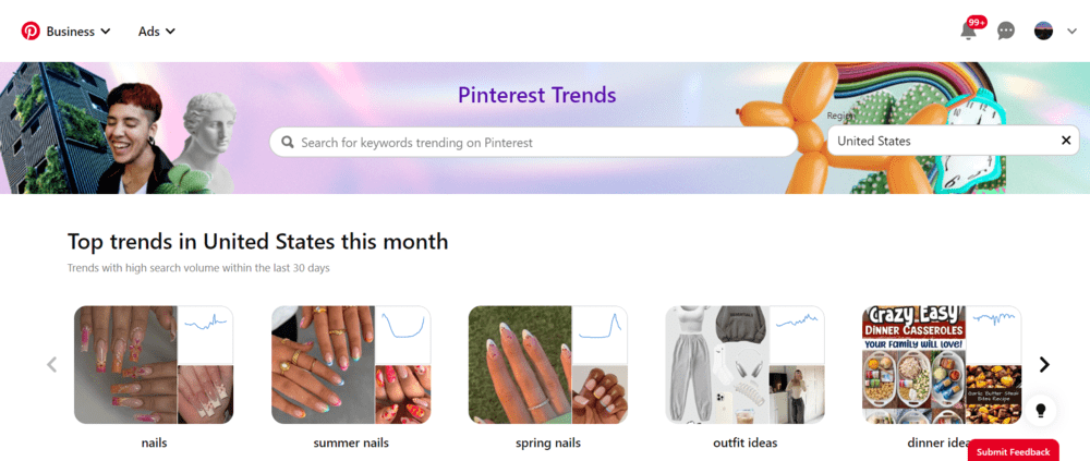 Pinterest Trends tool - top trends in the last 30 months