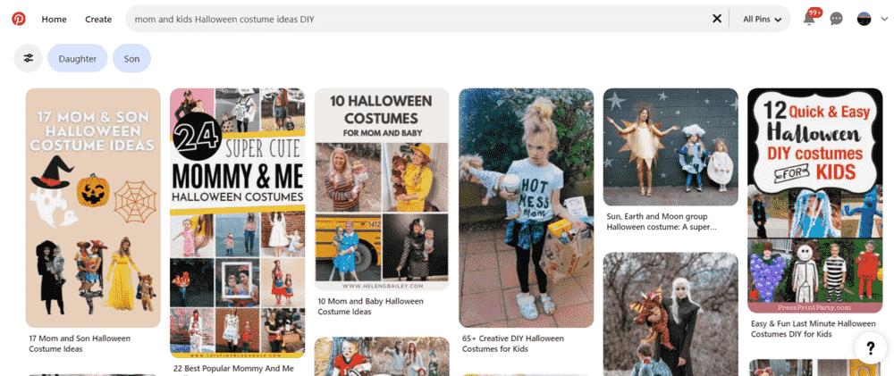 Results for Pinterest search query "ideas para disfraces de Halloween para mamás y niños DIY" on Pinterest