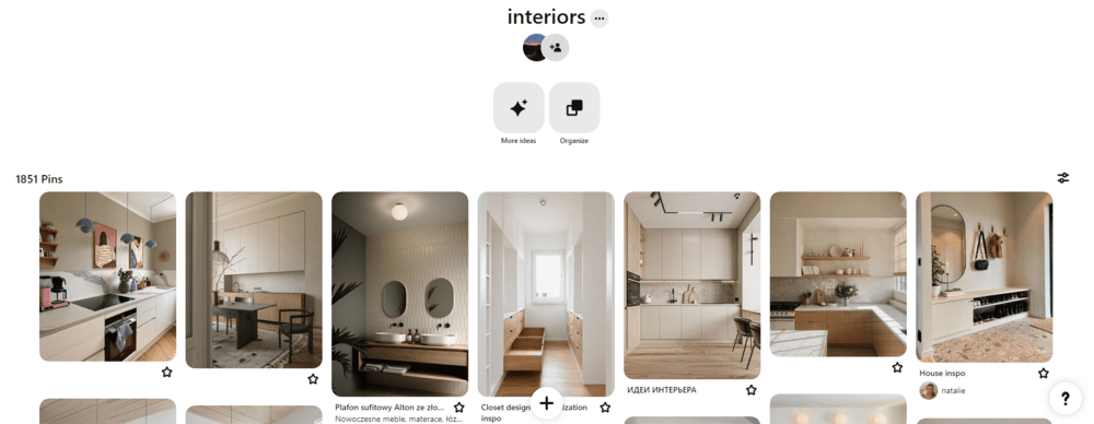 Pinterest board with interiors