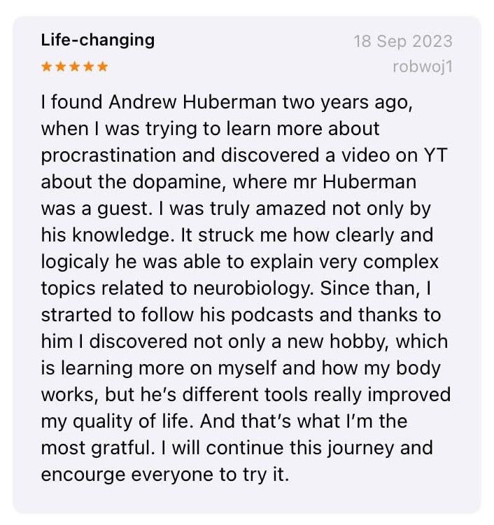 The Huberman Lab podcast's rating & review on Apple Podcasts
