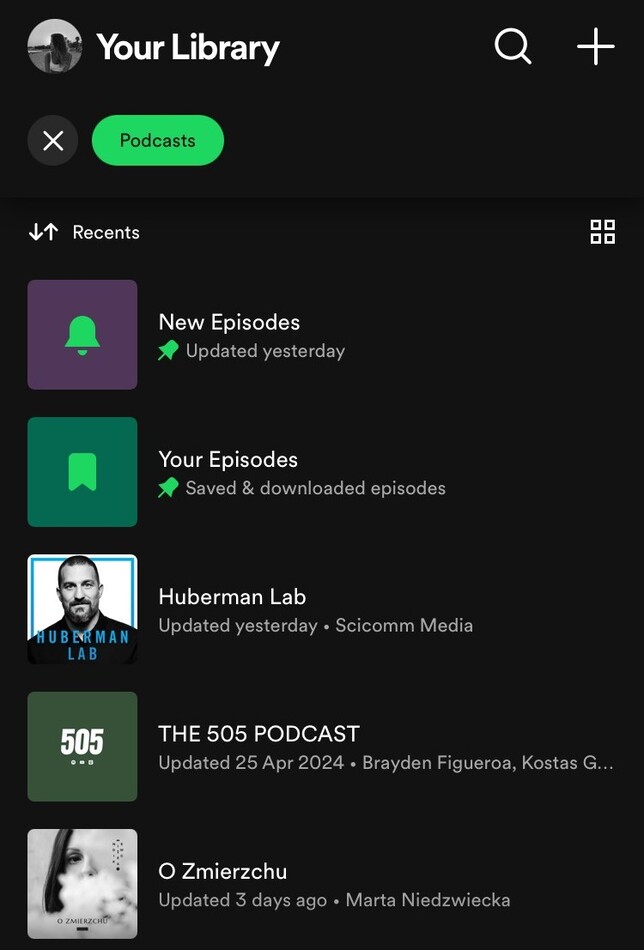 Podcast seguido en la biblioteca de Spotify